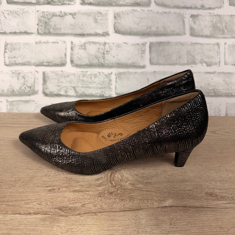 Sofft Pump Metallic Textured Leather Black Silver Womens 8.5
